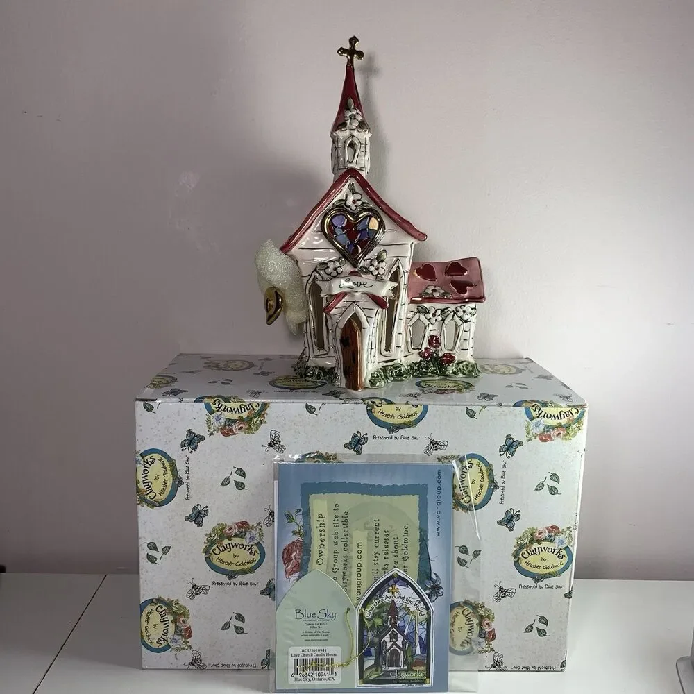 Blue Sky Clayworks Love Church Tea Light Holder 2009 Heather Goldminc Ceramic